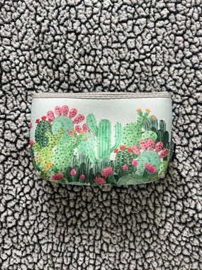 Cactus Floral Cosmetic Pouch - Pink & Green